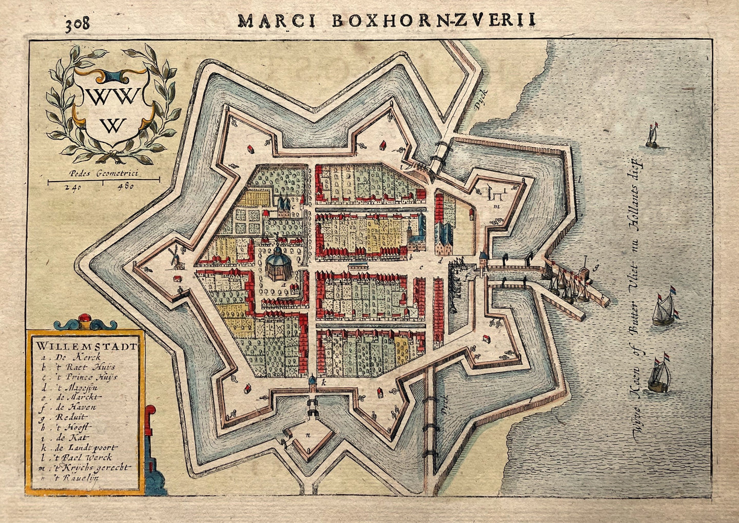 Willemstad Stadsplattegrond in vogelvluchtperspectief - M Boxhorn - 1632