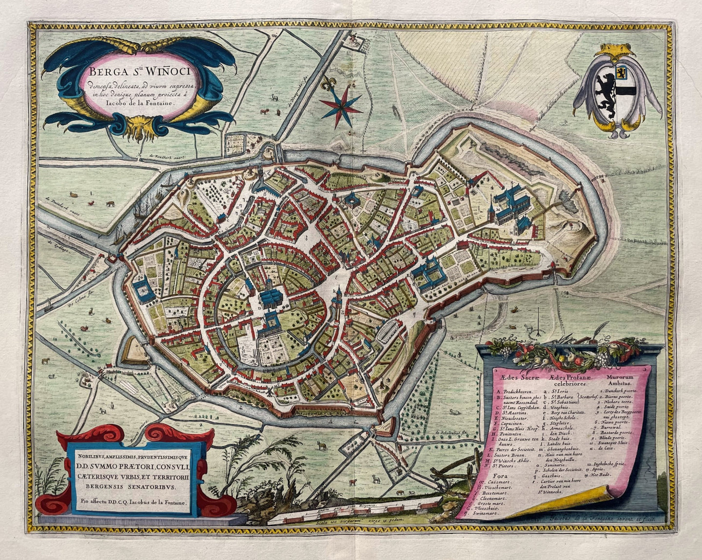 Frankrijk Sint-Winoxbergen France Stadsplattegrond in vogelvluchtperspectief - J Blaeu - 1649