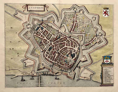 Zutphen Stadsplattegrond in vogelvluchtperspectief - J Blaeu - 1649