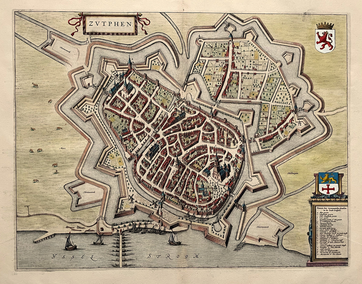 Zutphen Stadsplattegrond in vogelvluchtperspectief - J Blaeu - 1649