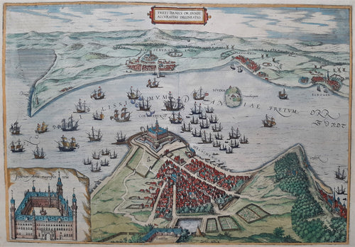 Denemarken Zweden Sont Helsingør Landskrona Helsingborg - G Braun & F Hogenberg - 1588