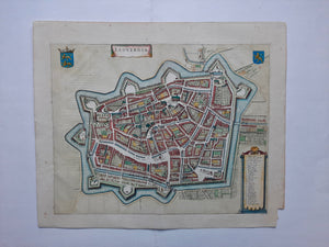 Leeuwarden - Stadsplattegrond in vogelvluchtperspectief - J Janssonius - 1657