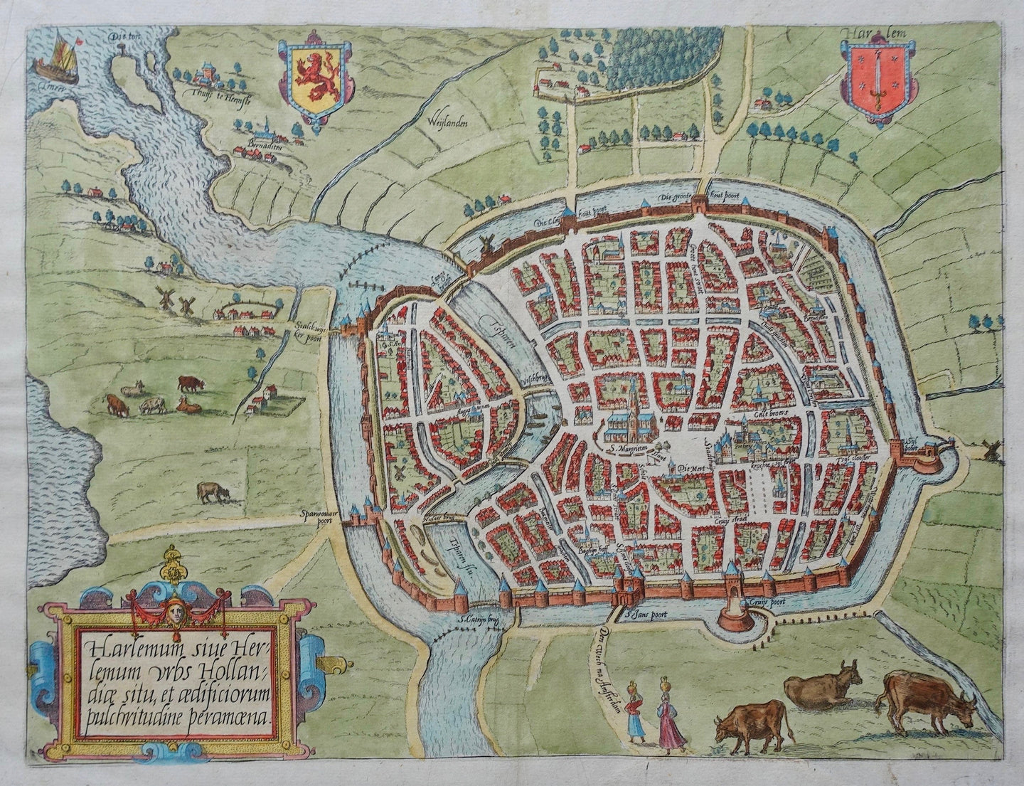 Haarlem Stadsplattegrond in vogelvluchtperspectief - C Plantijn / L Guicciardini - 1582